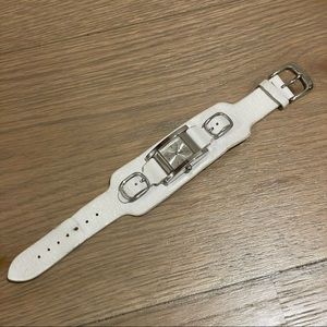 GUESS White Leather Buckle Cuff Watch